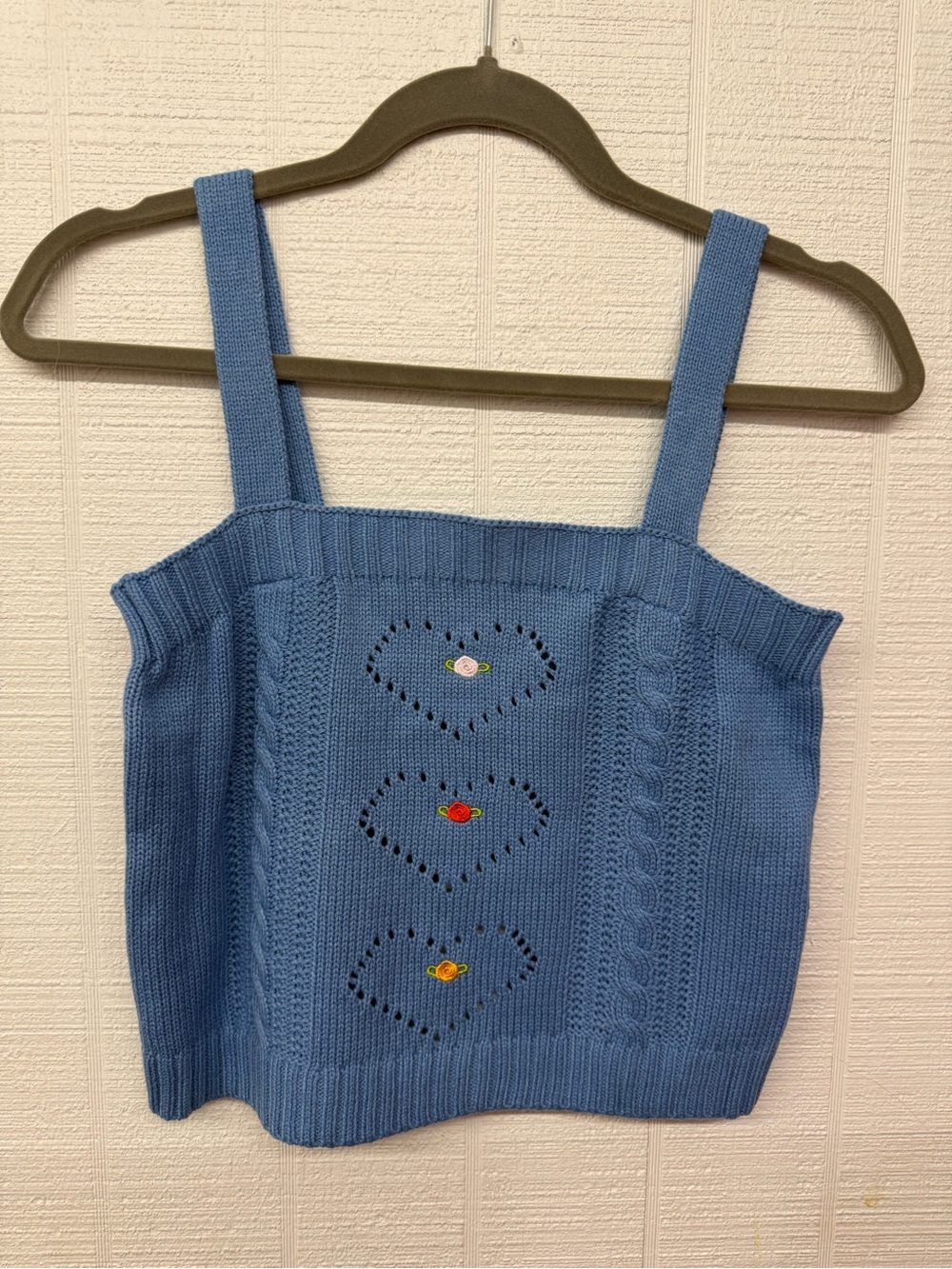525 America Light Blue Knit Heart Cutout Sweater Tank